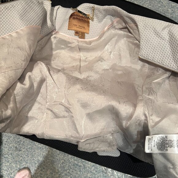 TED BAKER Dhiaa Textured Zip Jacket blazer Light Blue peplum size 3 nwot - Picture 8 of 11